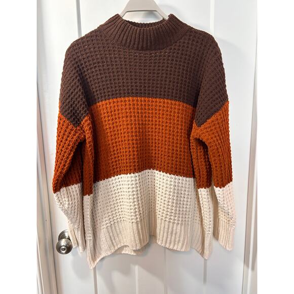 Gypsy Cloud Women's Colorblock Waffle Knit Turtleneck Sweater Multicolor Size 1X - Picture 1 of 10